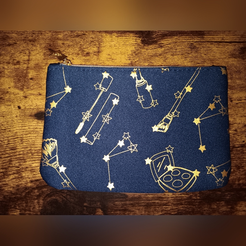 Blue Gold Starry Star Constellations Makeup Ipsy Pouch Zippered Bag